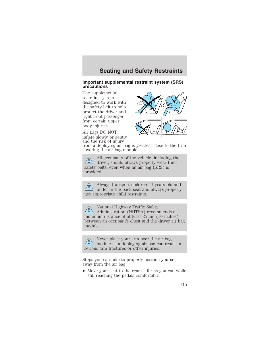 Seating and safety restraints | FORD 2003 Mustang v.1 User Manual | Page 115 / 256