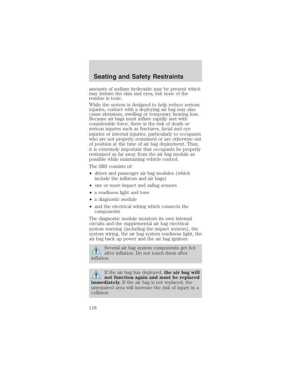 Seating and safety restraints | FORD 2003 Mustang v.1 User Manual | Page 118 / 256