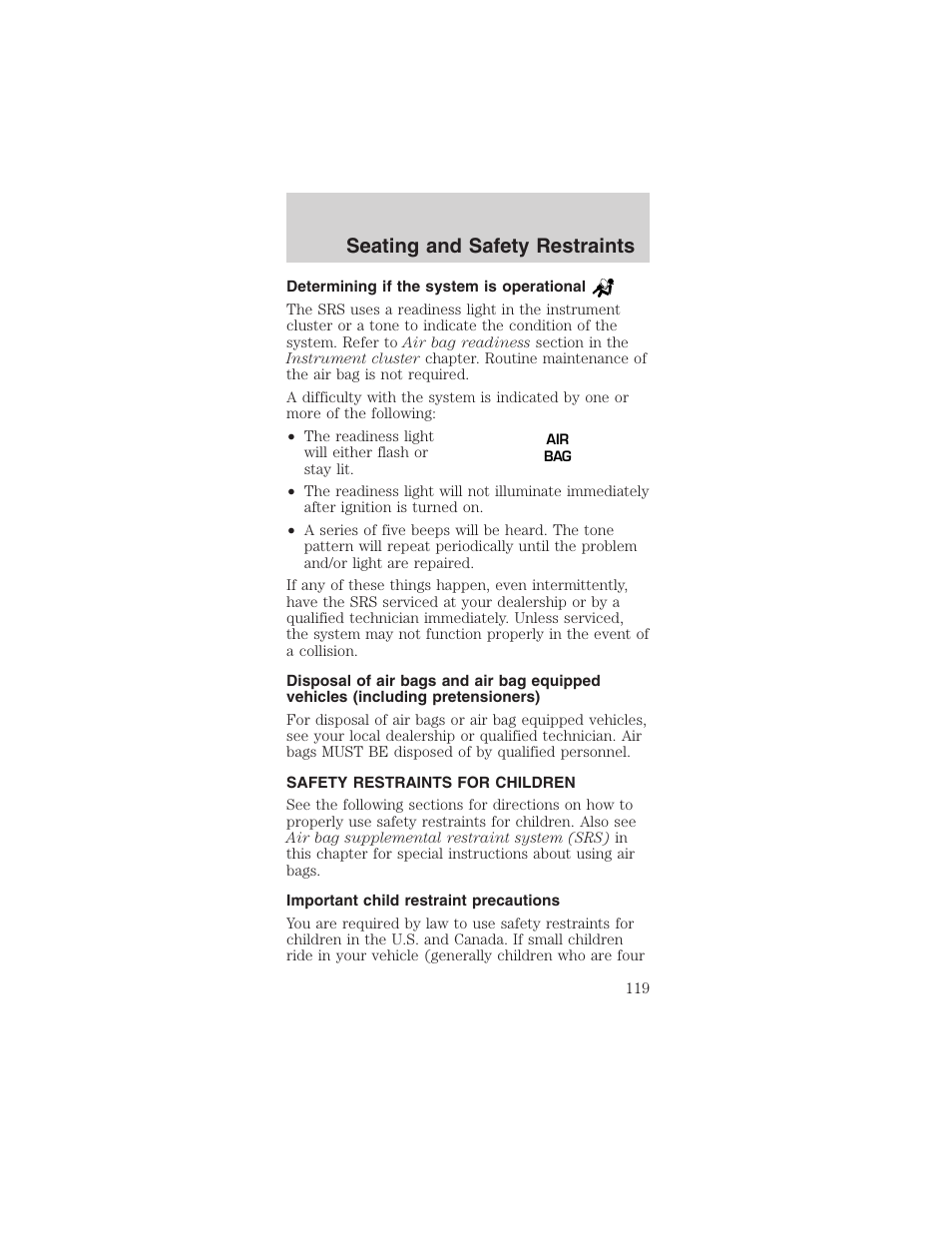 Seating and safety restraints | FORD 2003 Mustang v.1 User Manual | Page 119 / 256