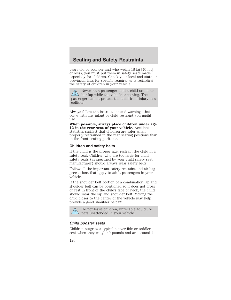 Seating and safety restraints | FORD 2003 Mustang v.1 User Manual | Page 120 / 256