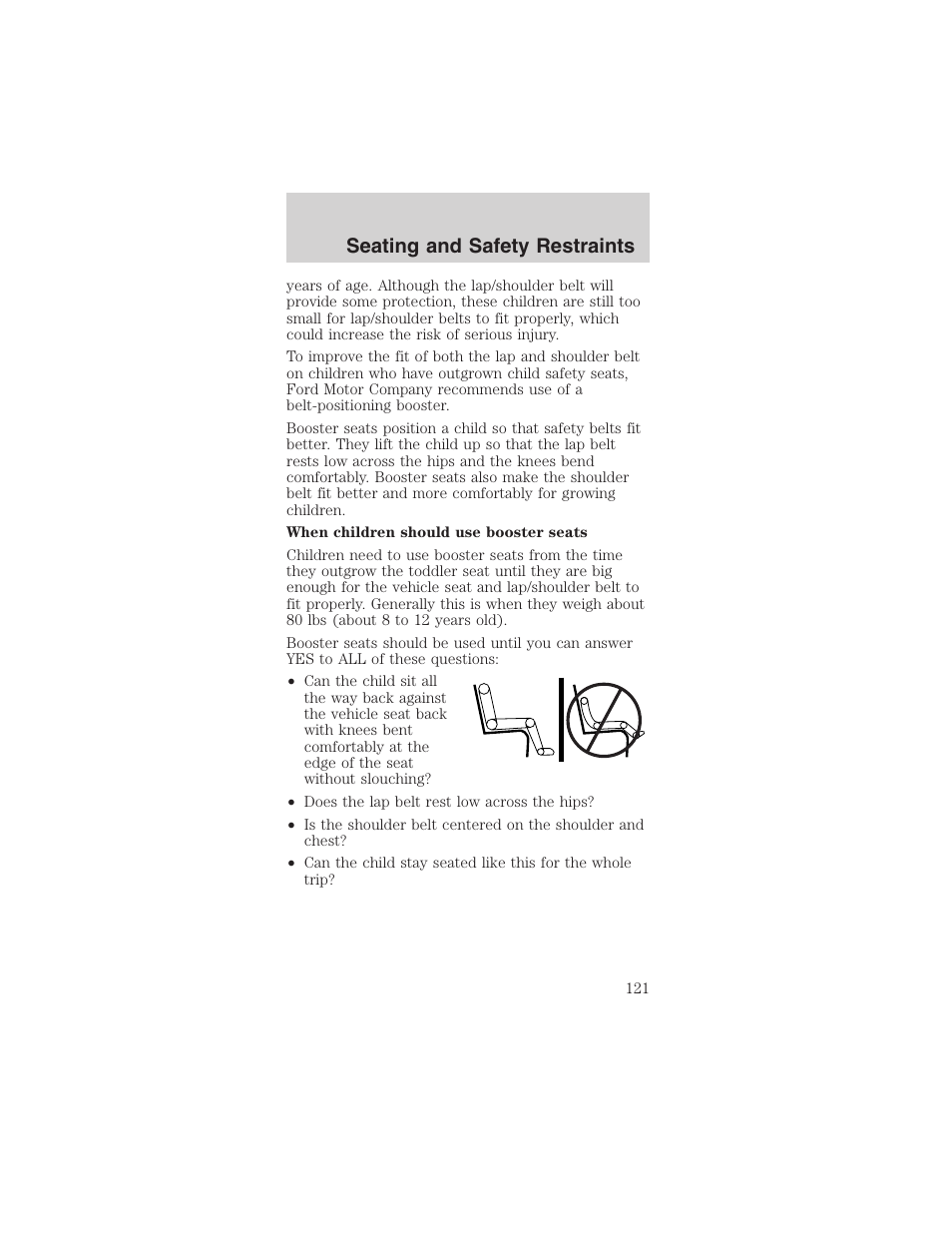 Seating and safety restraints | FORD 2003 Mustang v.1 User Manual | Page 121 / 256