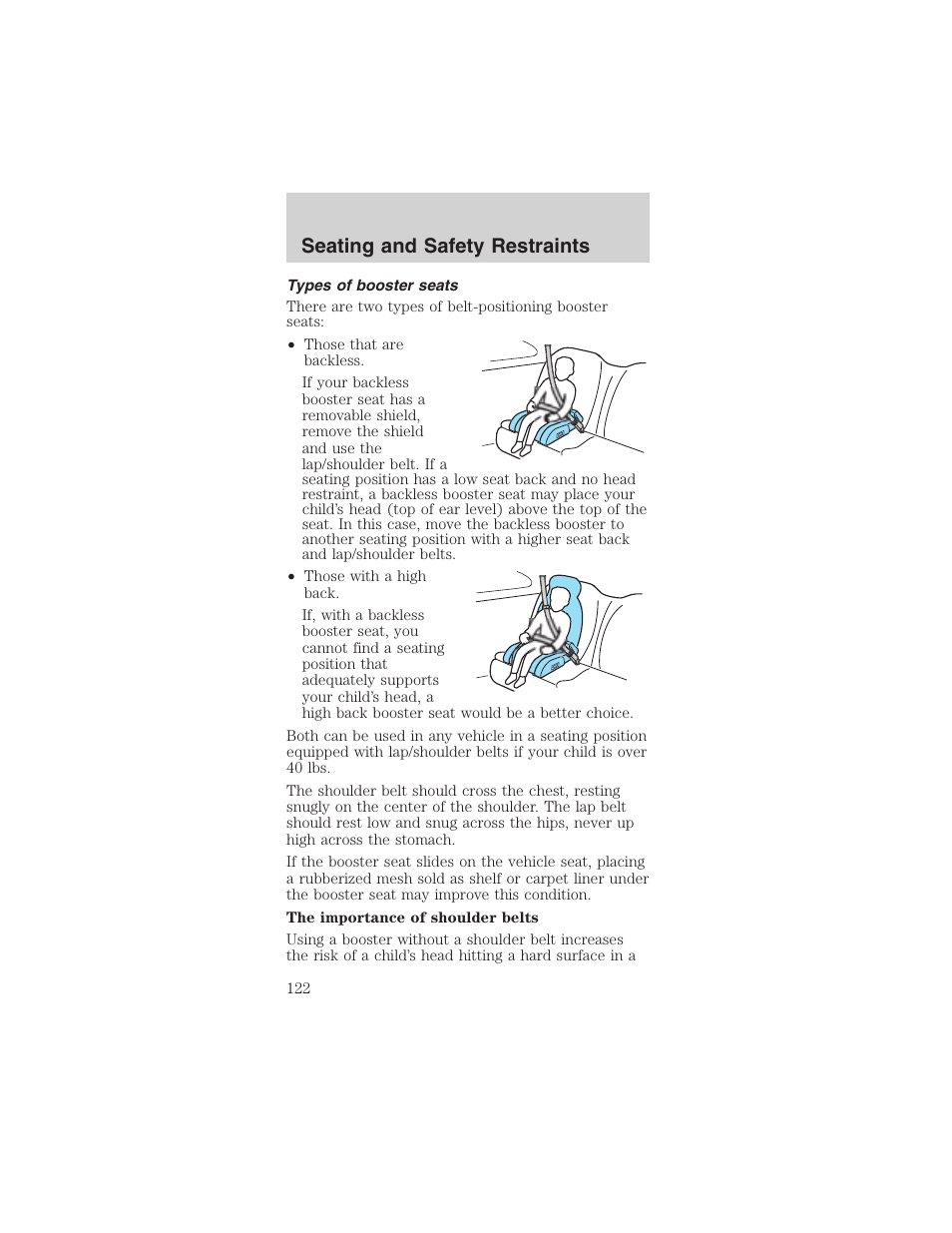 Seating and safety restraints | FORD 2003 Mustang v.1 User Manual | Page 122 / 256