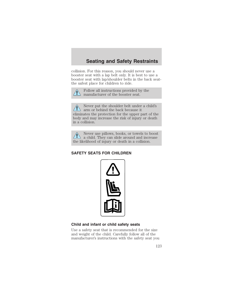 Seating and safety restraints | FORD 2003 Mustang v.1 User Manual | Page 123 / 256