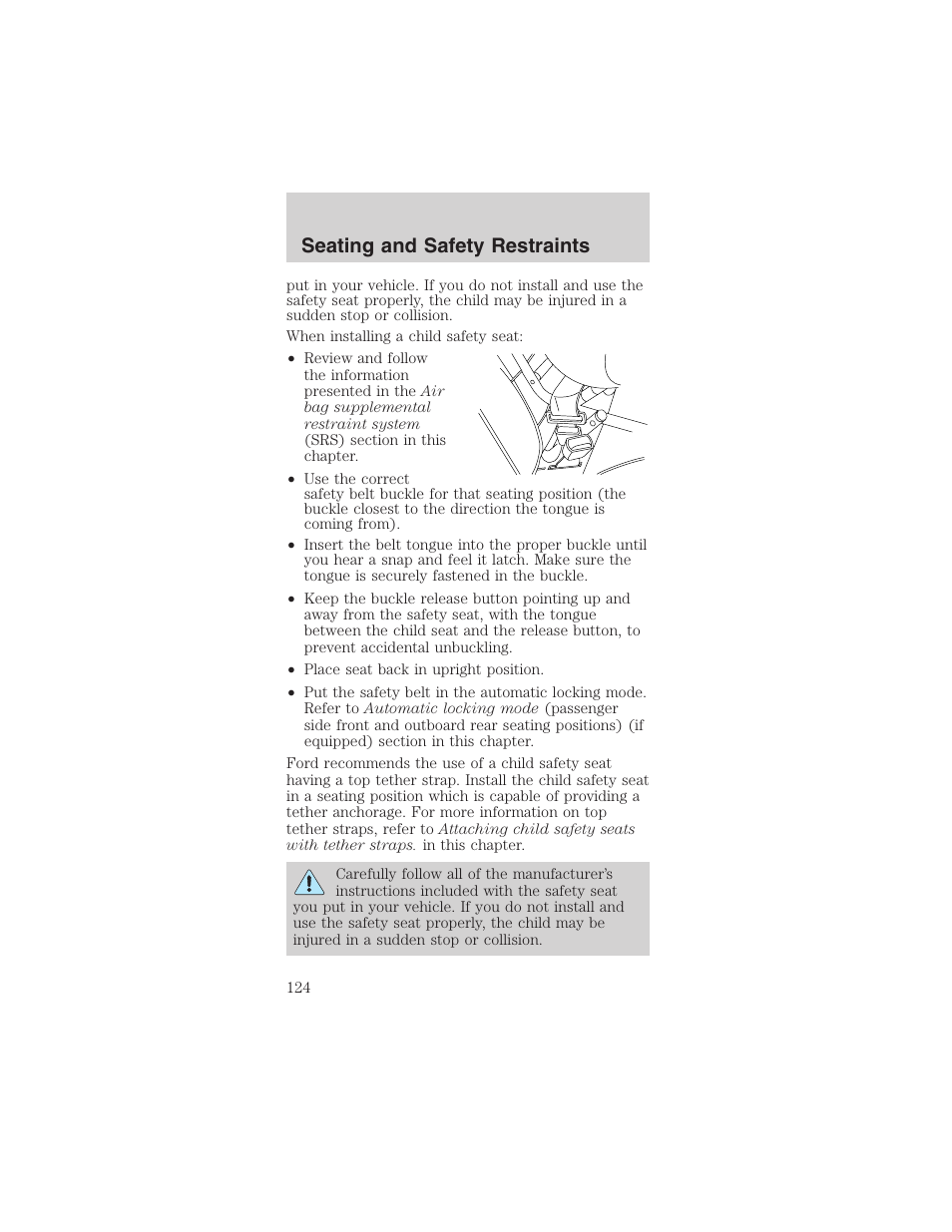 Seating and safety restraints | FORD 2003 Mustang v.1 User Manual | Page 124 / 256