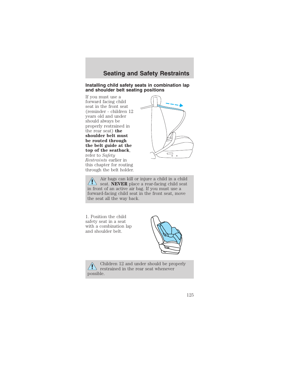 Seating and safety restraints | FORD 2003 Mustang v.1 User Manual | Page 125 / 256