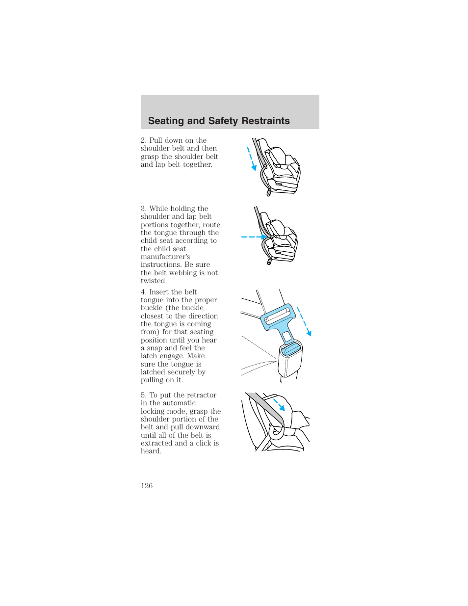 Seating and safety restraints | FORD 2003 Mustang v.1 User Manual | Page 126 / 256