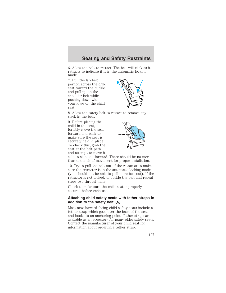 Seating and safety restraints | FORD 2003 Mustang v.1 User Manual | Page 127 / 256