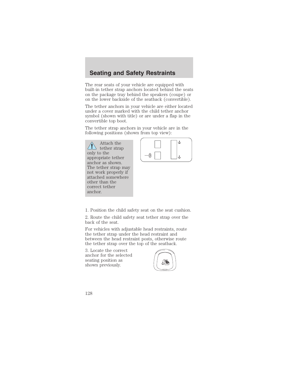 Seating and safety restraints | FORD 2003 Mustang v.1 User Manual | Page 128 / 256