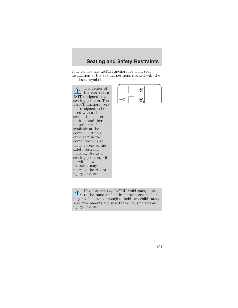 Seating and safety restraints | FORD 2003 Mustang v.1 User Manual | Page 131 / 256