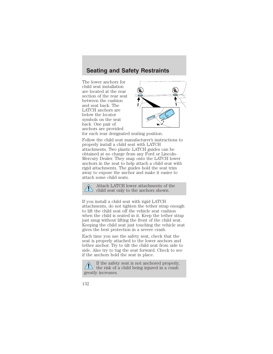 Seating and safety restraints | FORD 2003 Mustang v.1 User Manual | Page 132 / 256