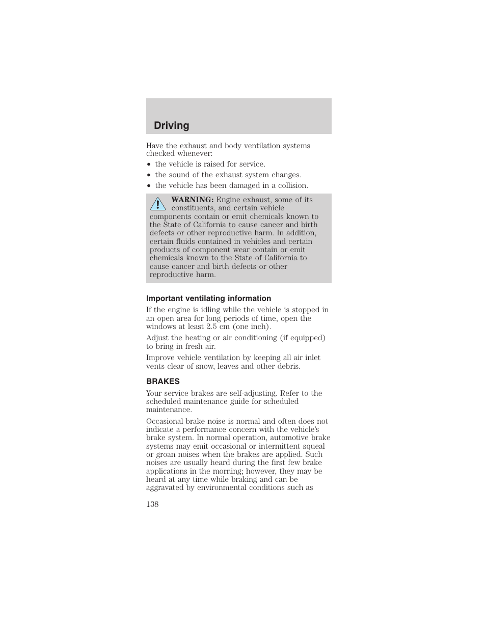 Driving | FORD 2003 Mustang v.1 User Manual | Page 138 / 256