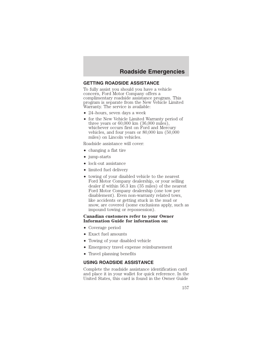 Roadside emergencies | FORD 2003 Mustang v.1 User Manual | Page 157 / 256