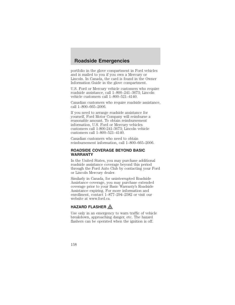 Roadside emergencies | FORD 2003 Mustang v.1 User Manual | Page 158 / 256