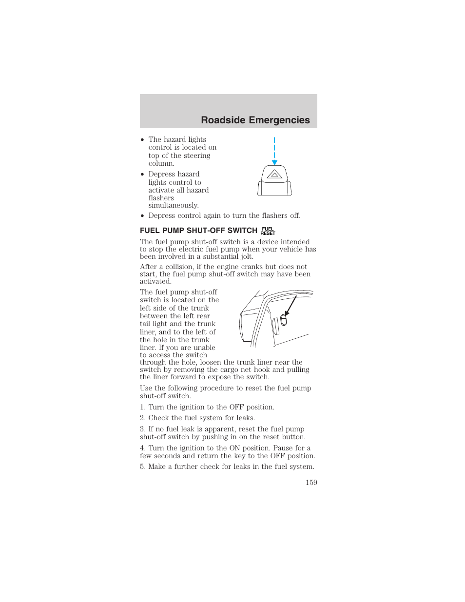 Roadside emergencies | FORD 2003 Mustang v.1 User Manual | Page 159 / 256