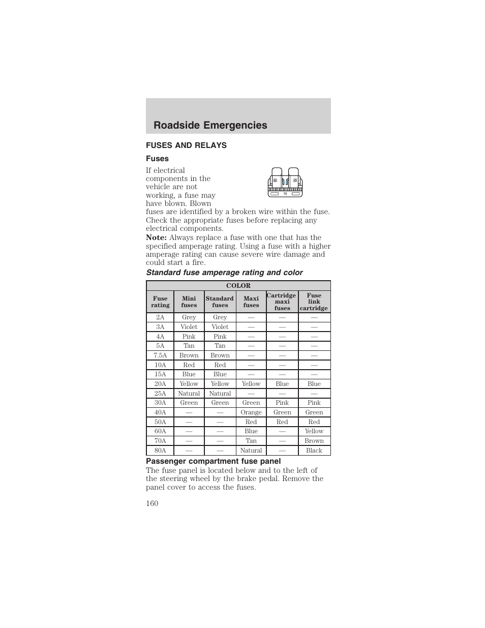 Roadside emergencies | FORD 2003 Mustang v.1 User Manual | Page 160 / 256