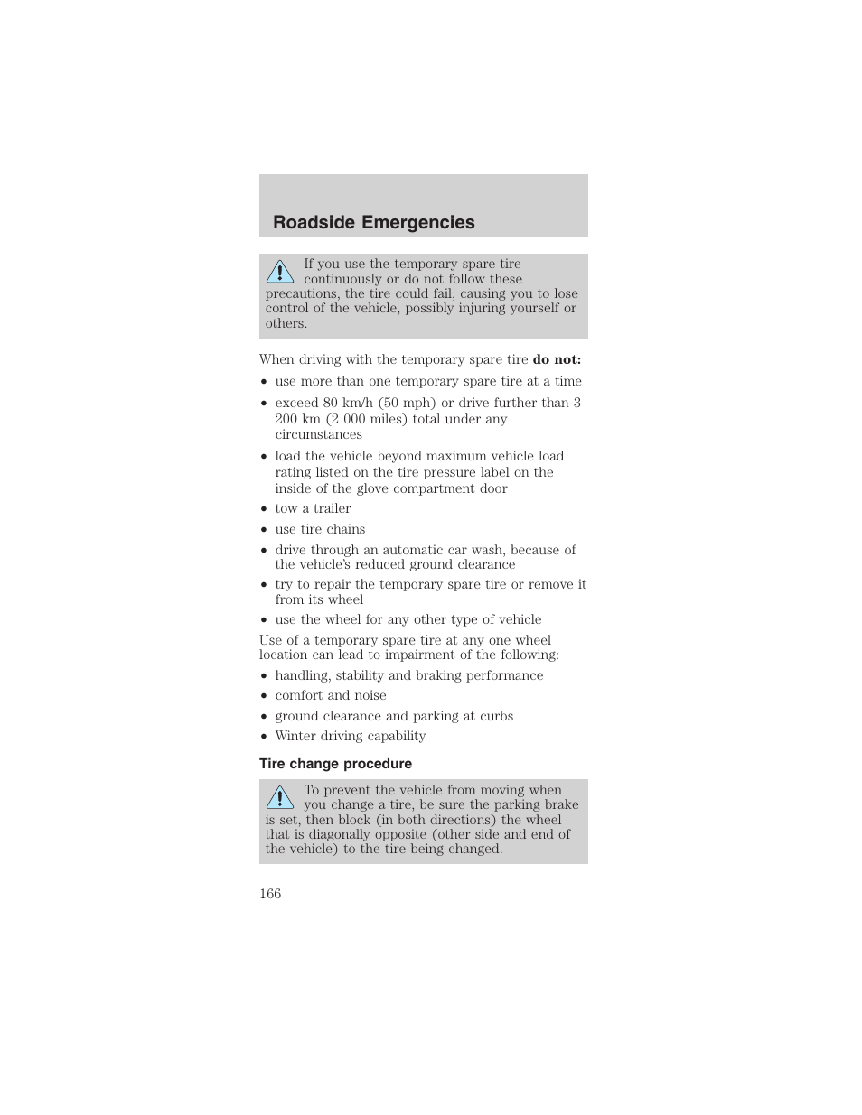 Roadside emergencies | FORD 2003 Mustang v.1 User Manual | Page 166 / 256