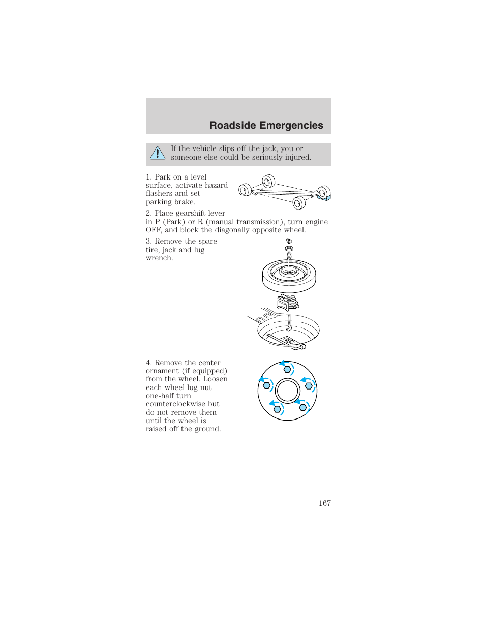 Roadside emergencies | FORD 2003 Mustang v.1 User Manual | Page 167 / 256