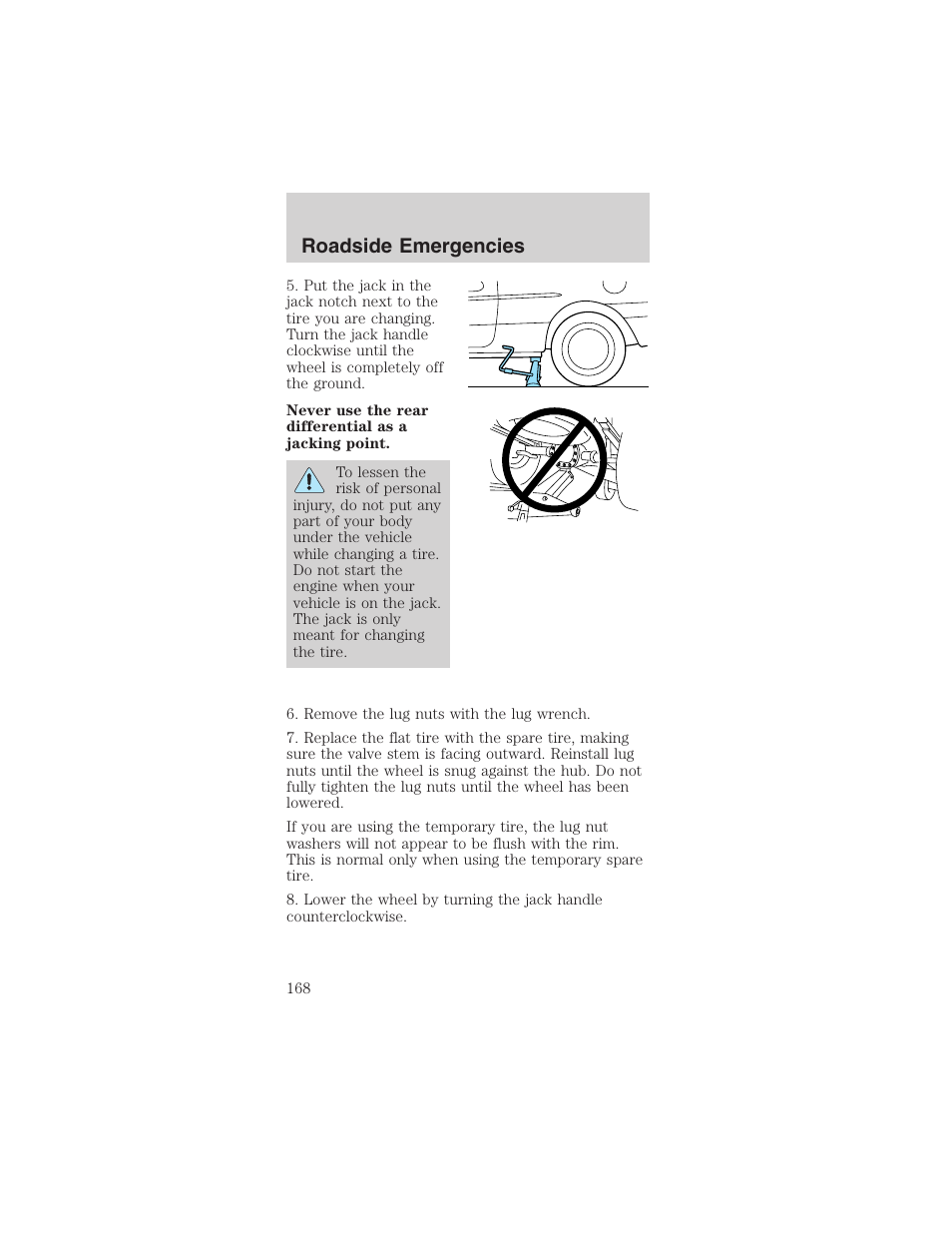 Roadside emergencies | FORD 2003 Mustang v.1 User Manual | Page 168 / 256