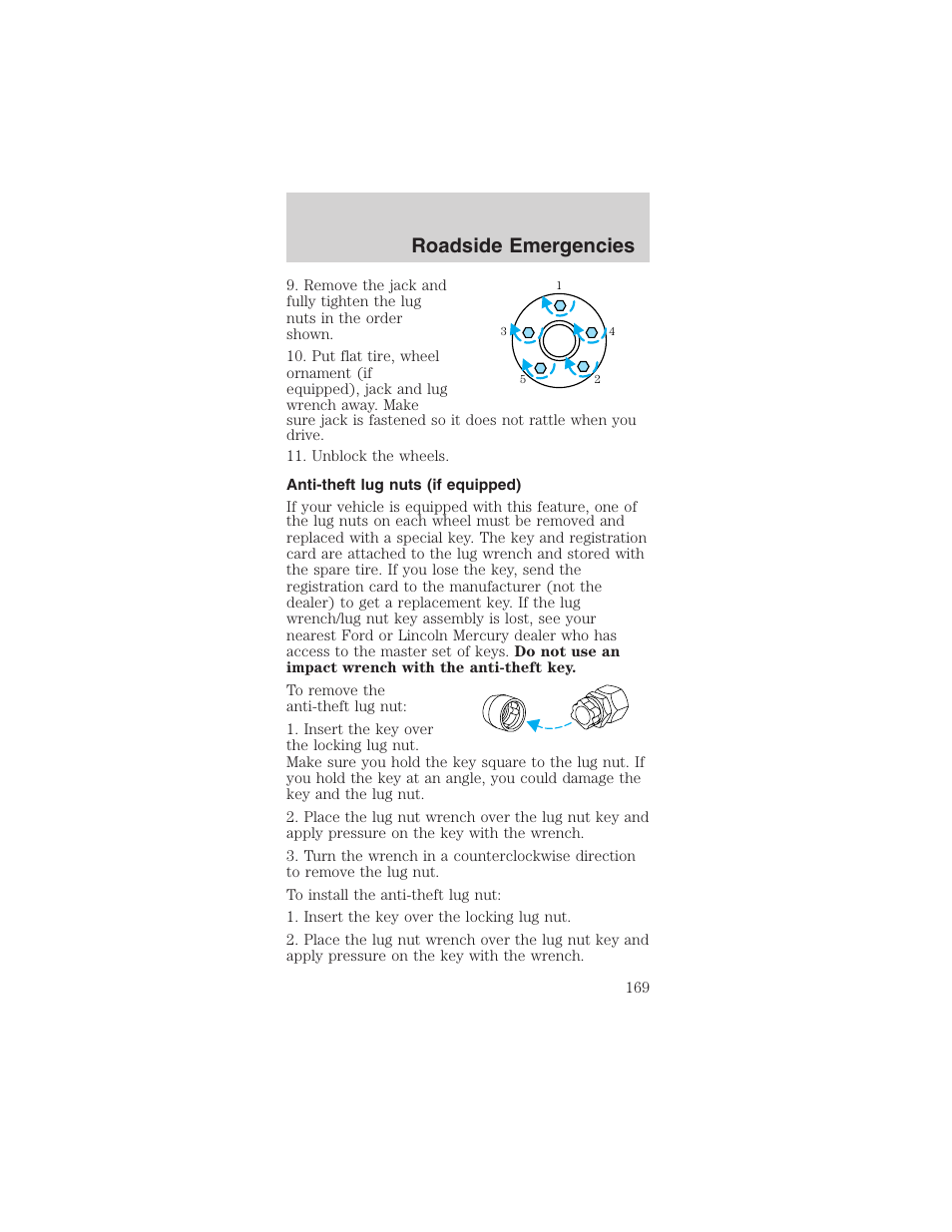 Roadside emergencies | FORD 2003 Mustang v.1 User Manual | Page 169 / 256