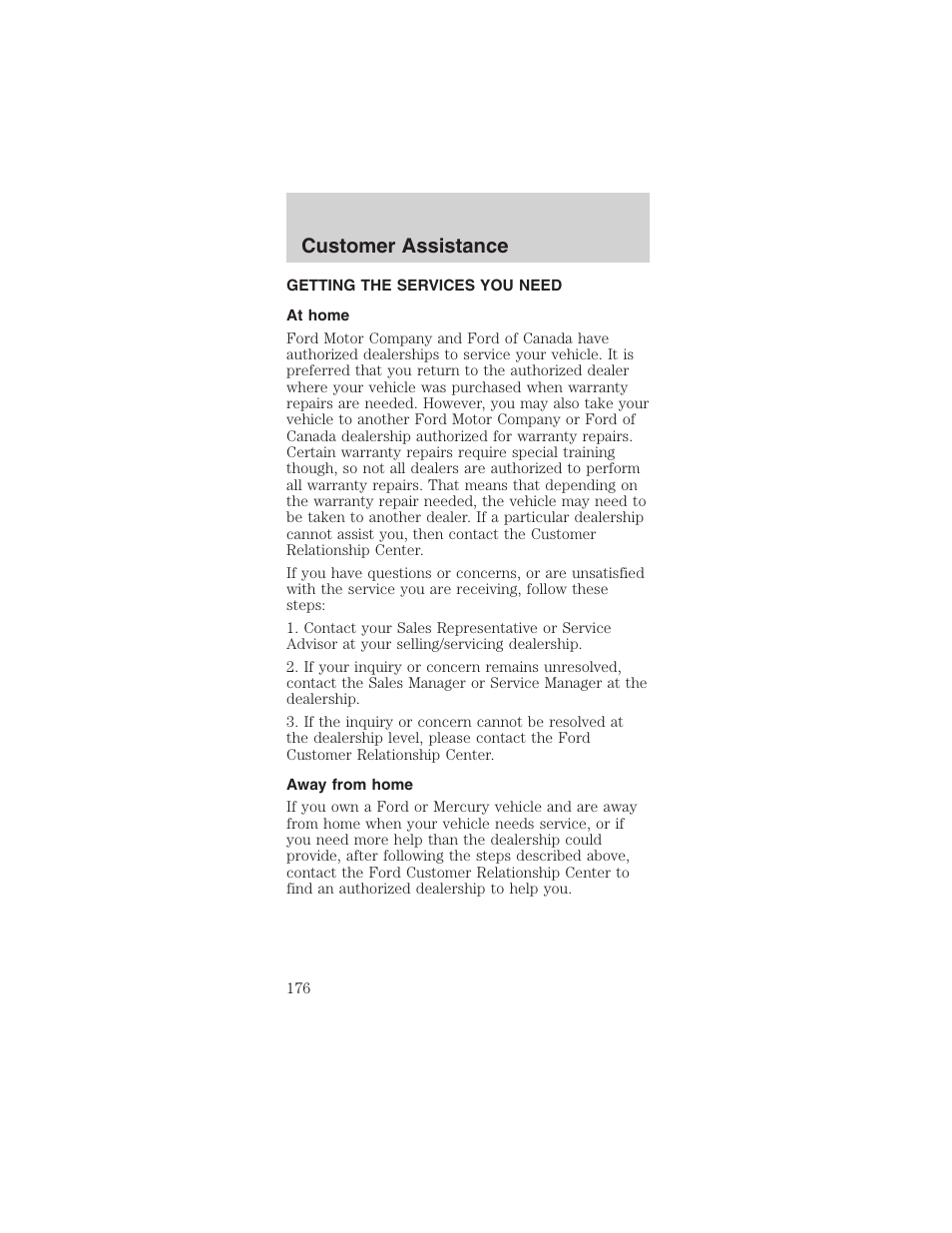 Customer assistance | FORD 2003 Mustang v.1 User Manual | Page 176 / 256