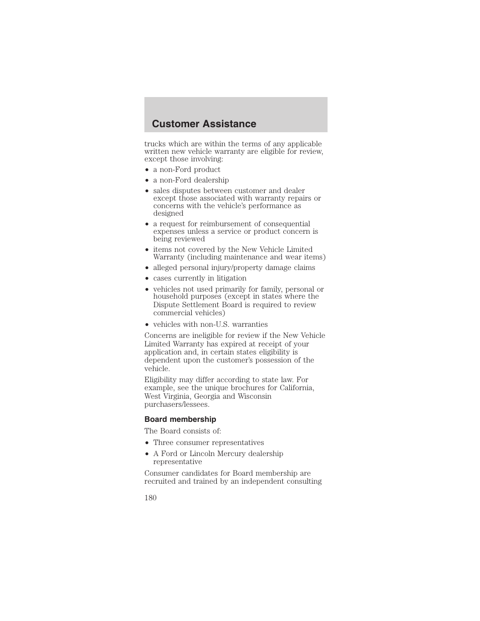 Customer assistance | FORD 2003 Mustang v.1 User Manual | Page 180 / 256