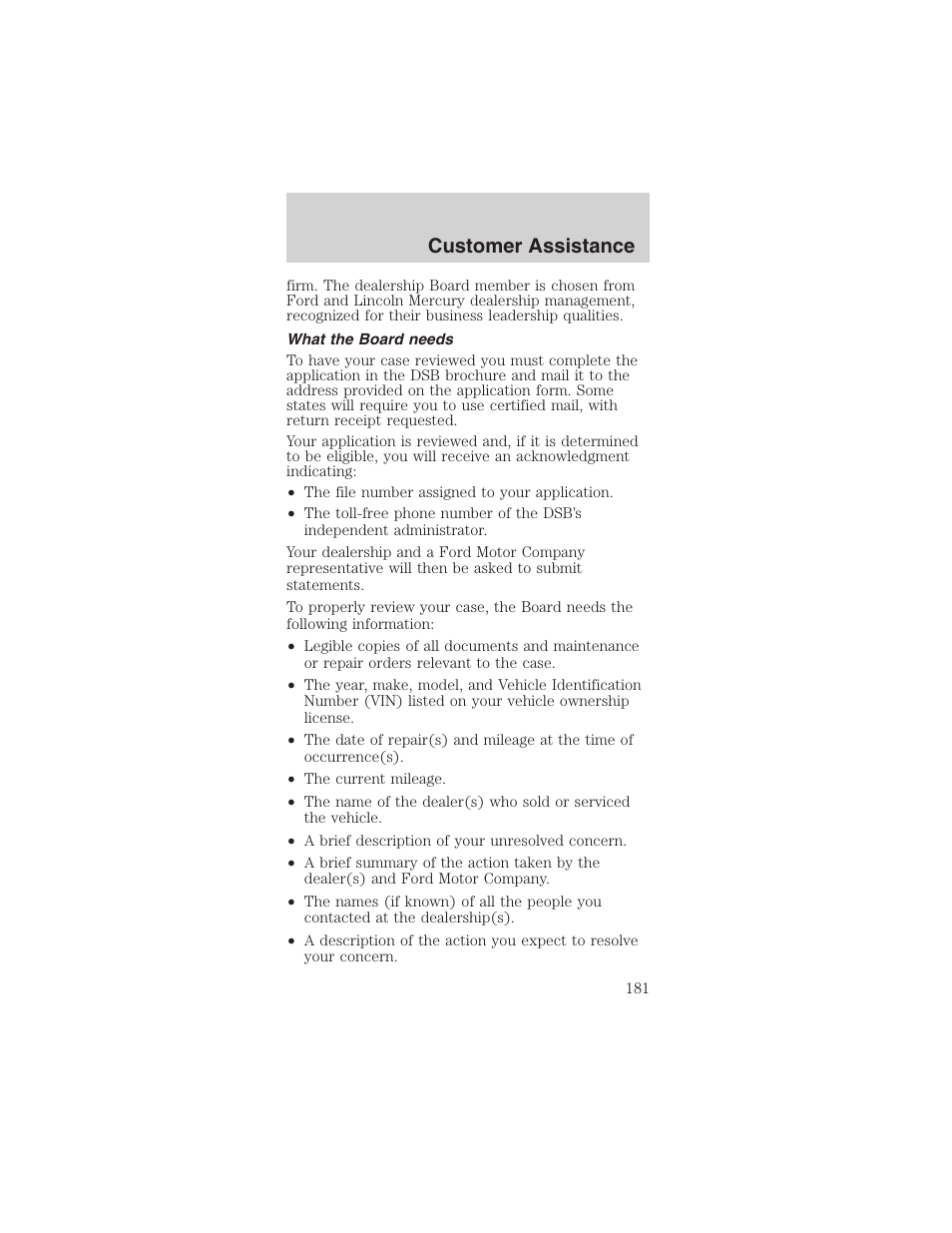 Customer assistance | FORD 2003 Mustang v.1 User Manual | Page 181 / 256