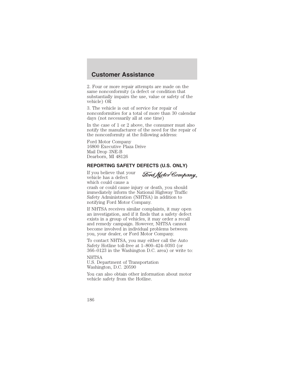 Customer assistance | FORD 2003 Mustang v.1 User Manual | Page 186 / 256
