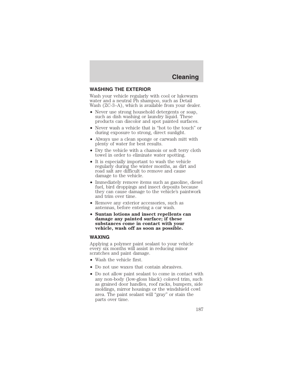 Cleaning | FORD 2003 Mustang v.1 User Manual | Page 187 / 256