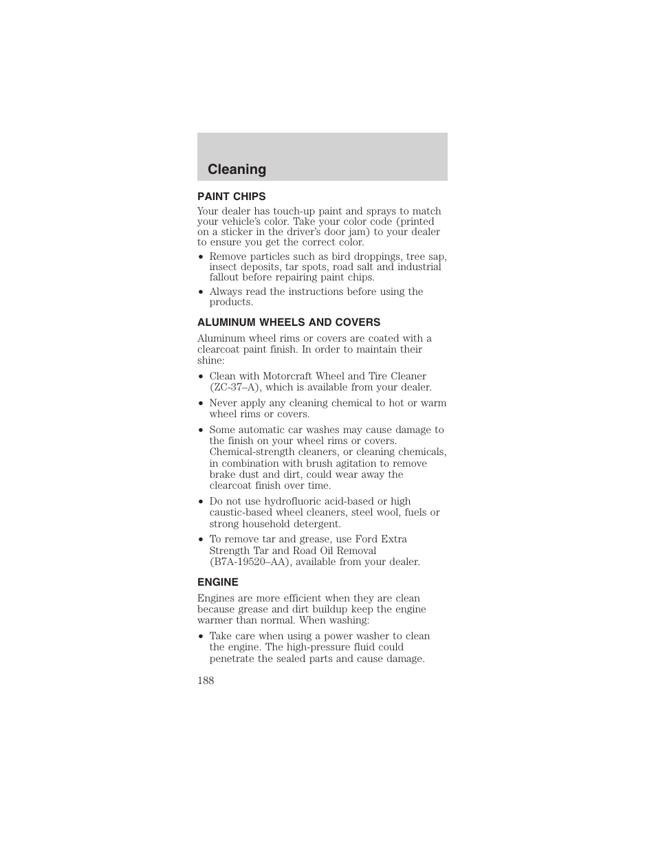 Cleaning | FORD 2003 Mustang v.1 User Manual | Page 188 / 256