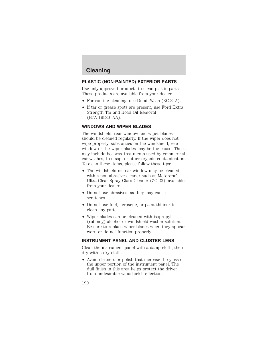 Cleaning | FORD 2003 Mustang v.1 User Manual | Page 190 / 256