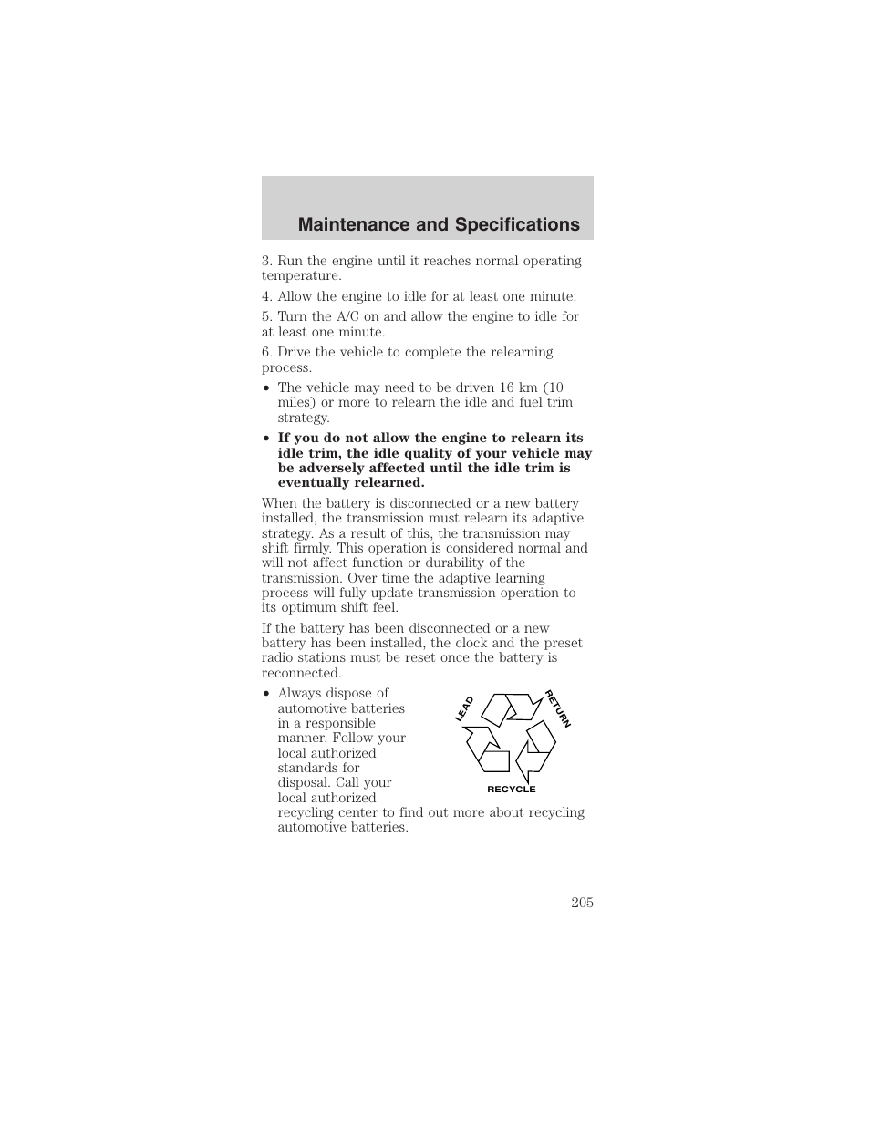 Maintenance and specifications | FORD 2003 Mustang v.1 User Manual | Page 205 / 256