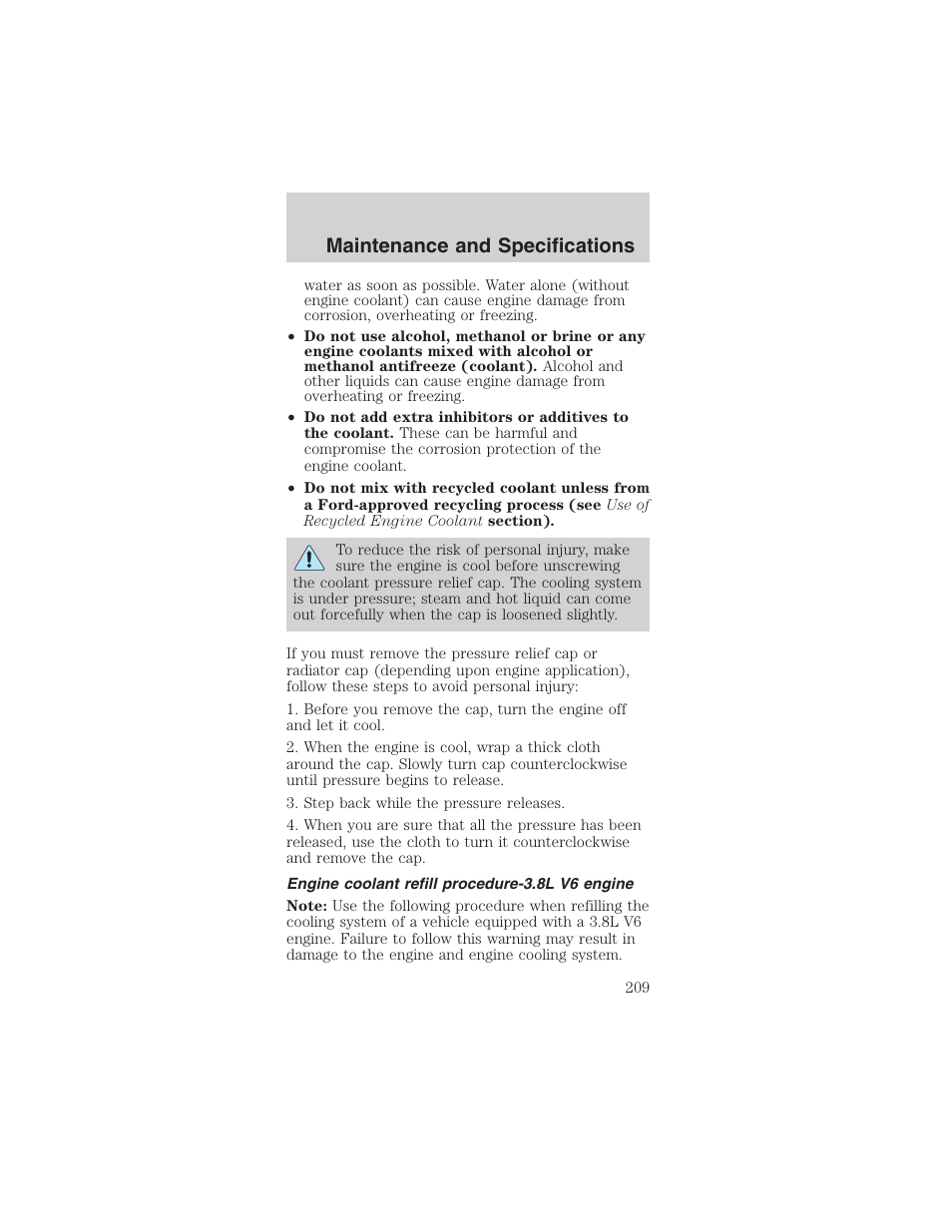 Maintenance and specifications | FORD 2003 Mustang v.1 User Manual | Page 209 / 256