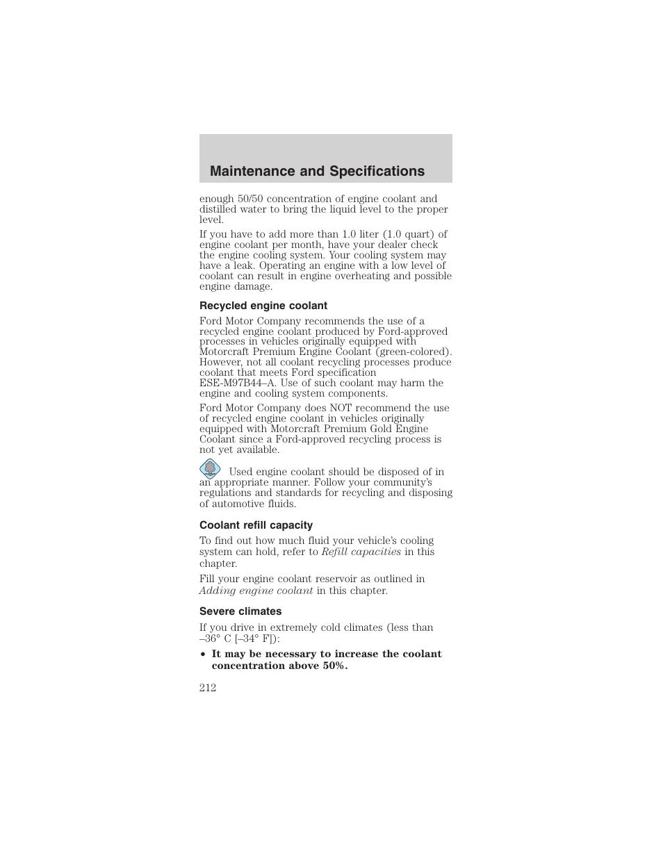 Maintenance and specifications | FORD 2003 Mustang v.1 User Manual | Page 212 / 256