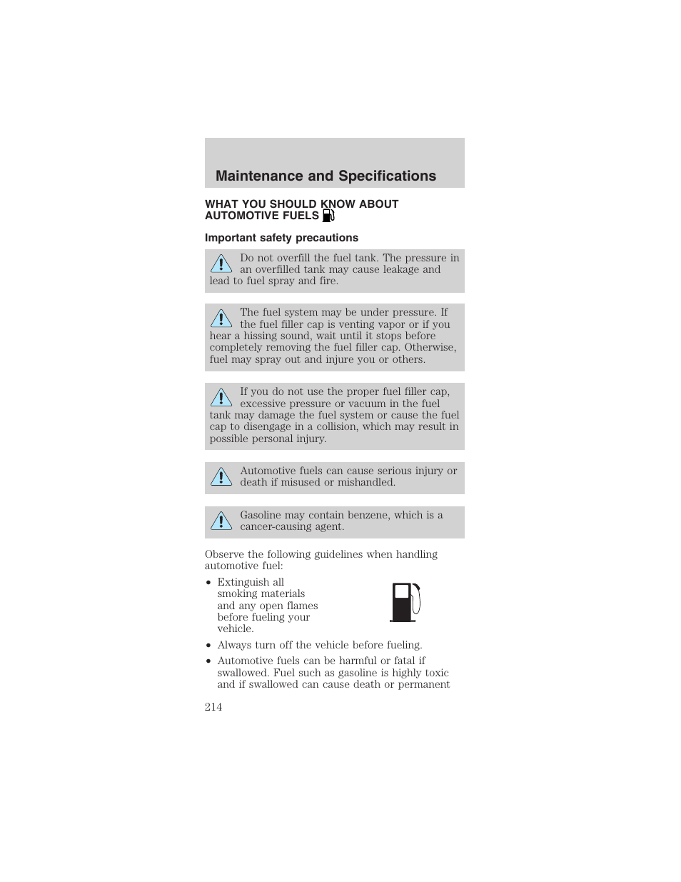 Maintenance and specifications | FORD 2003 Mustang v.1 User Manual | Page 214 / 256