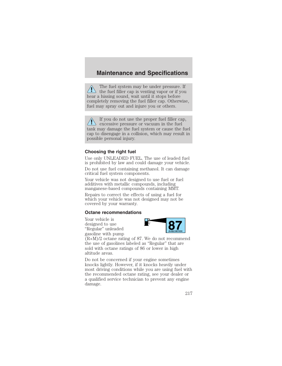 Maintenance and specifications | FORD 2003 Mustang v.1 User Manual | Page 217 / 256