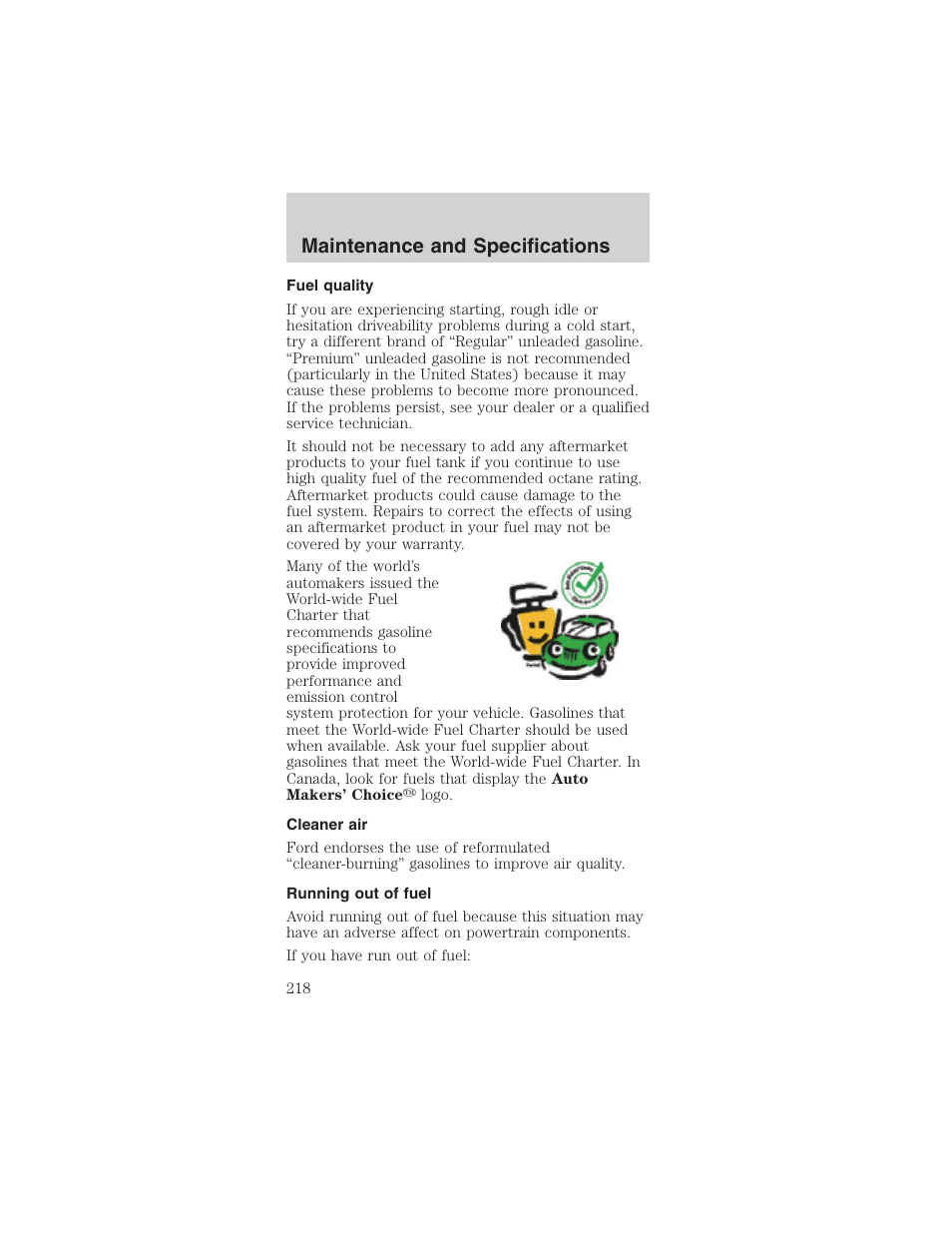 Maintenance and specifications | FORD 2003 Mustang v.1 User Manual | Page 218 / 256