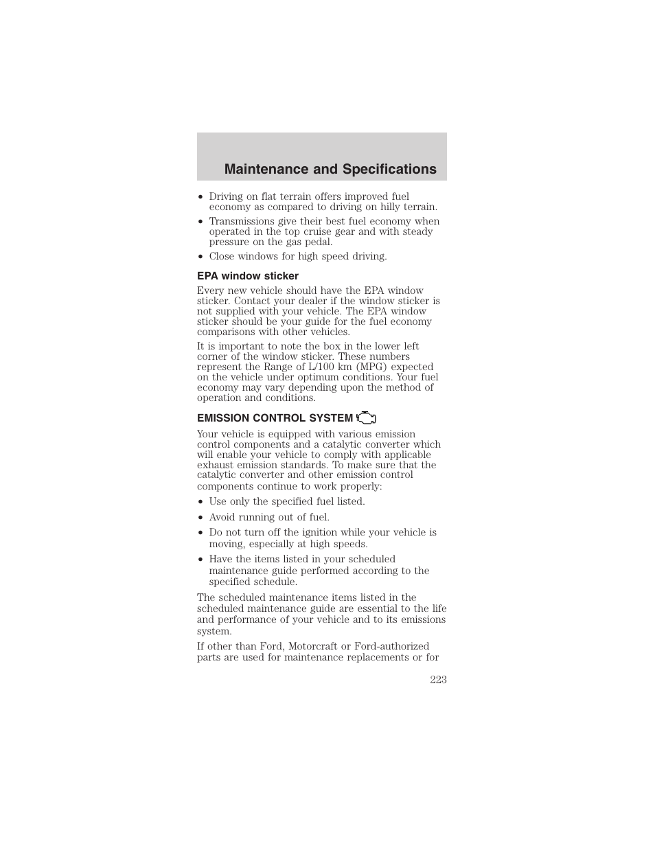 Maintenance and specifications | FORD 2003 Mustang v.1 User Manual | Page 223 / 256