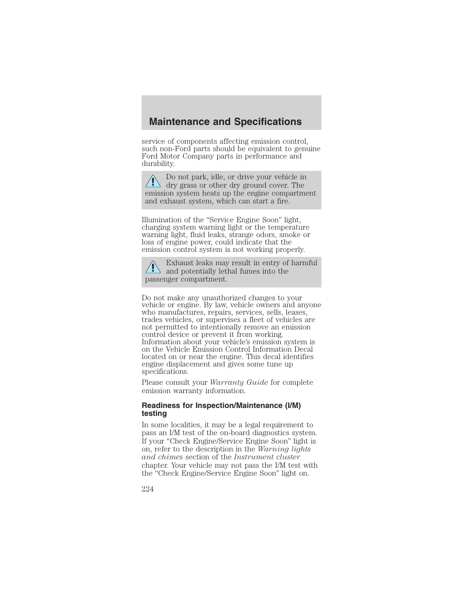 Maintenance and specifications | FORD 2003 Mustang v.1 User Manual | Page 224 / 256
