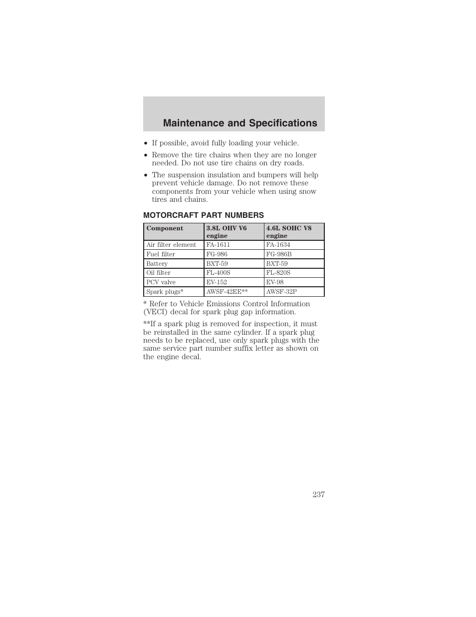 Maintenance and specifications | FORD 2003 Mustang v.1 User Manual | Page 237 / 256