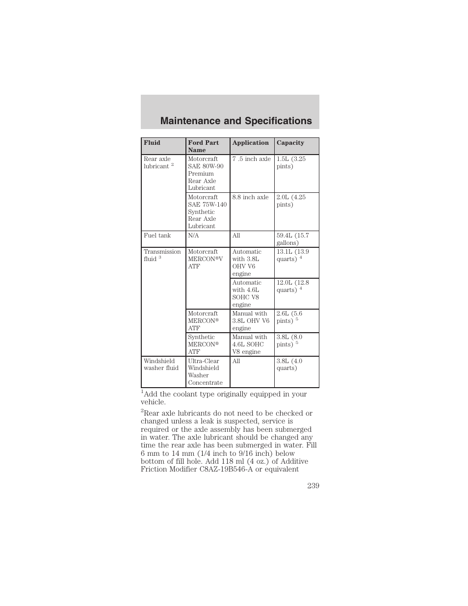 Maintenance and specifications | FORD 2003 Mustang v.1 User Manual | Page 239 / 256