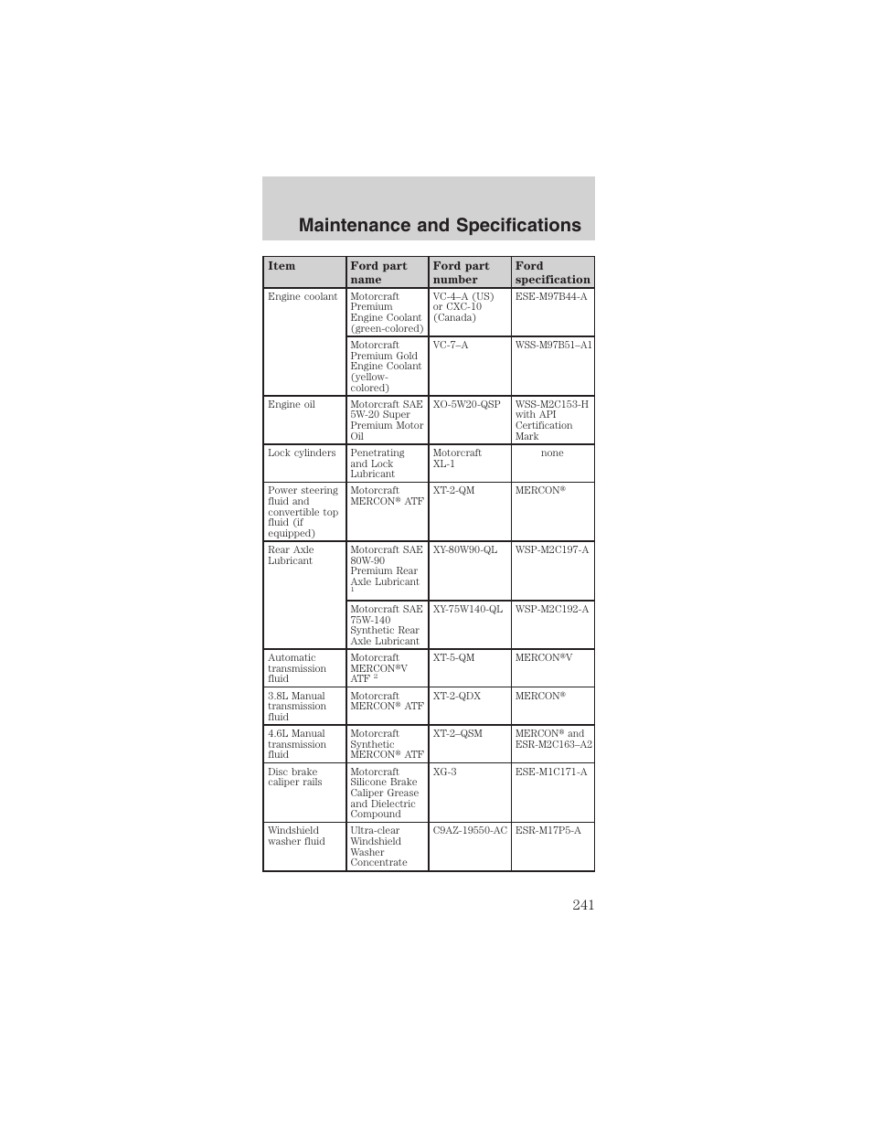 Maintenance and specifications | FORD 2003 Mustang v.1 User Manual | Page 241 / 256