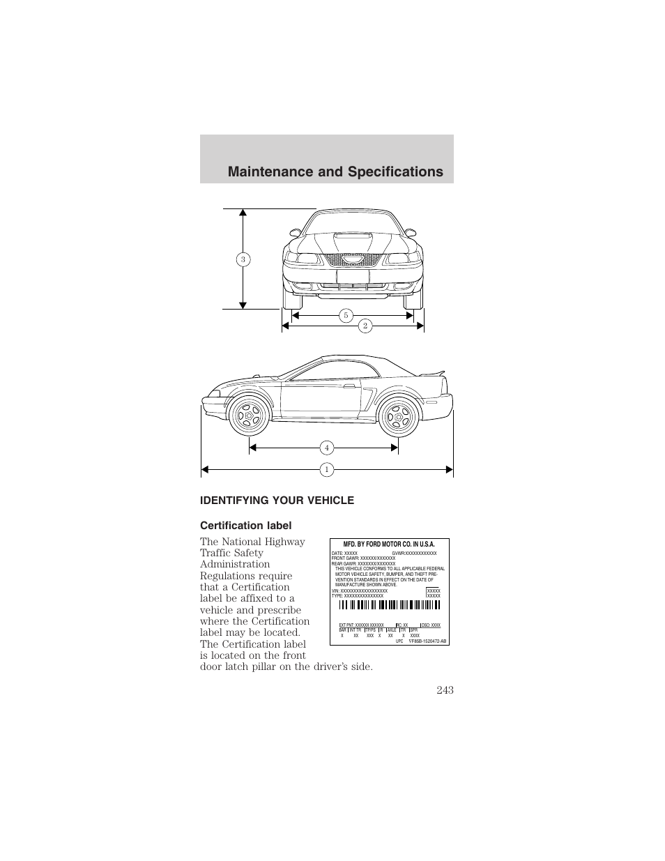 Maintenance and specifications | FORD 2003 Mustang v.1 User Manual | Page 243 / 256