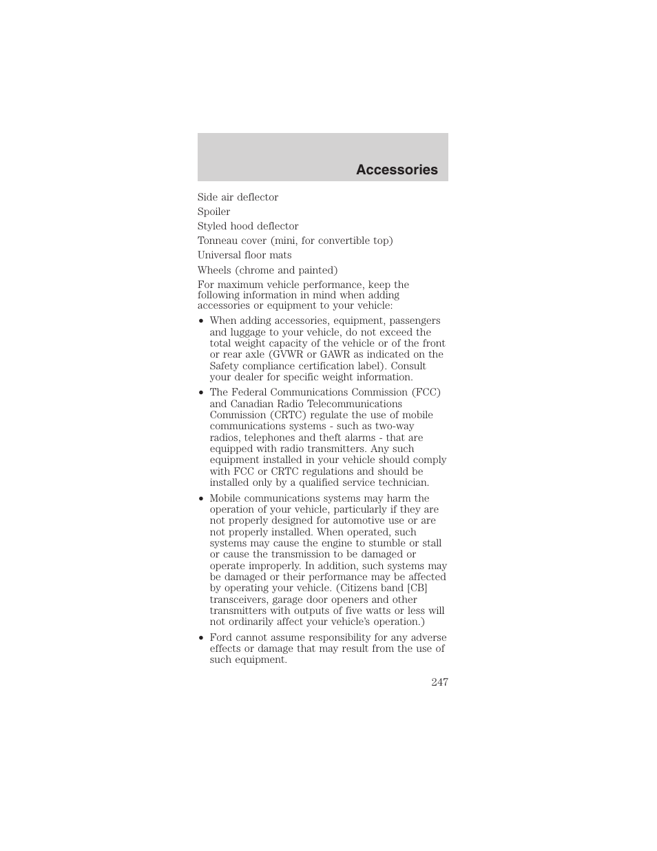 Accessories | FORD 2003 Mustang v.1 User Manual | Page 247 / 256