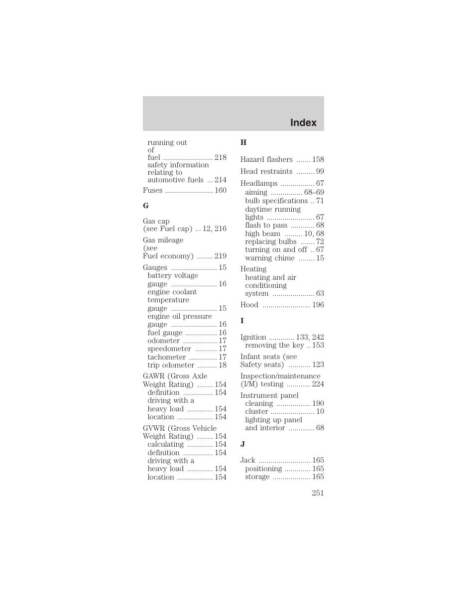 Index | FORD 2003 Mustang v.1 User Manual | Page 251 / 256
