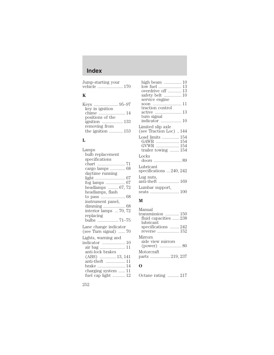 Index | FORD 2003 Mustang v.1 User Manual | Page 252 / 256