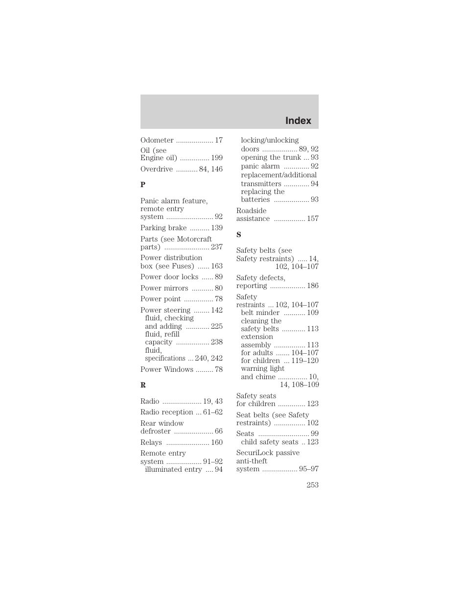 Index | FORD 2003 Mustang v.1 User Manual | Page 253 / 256
