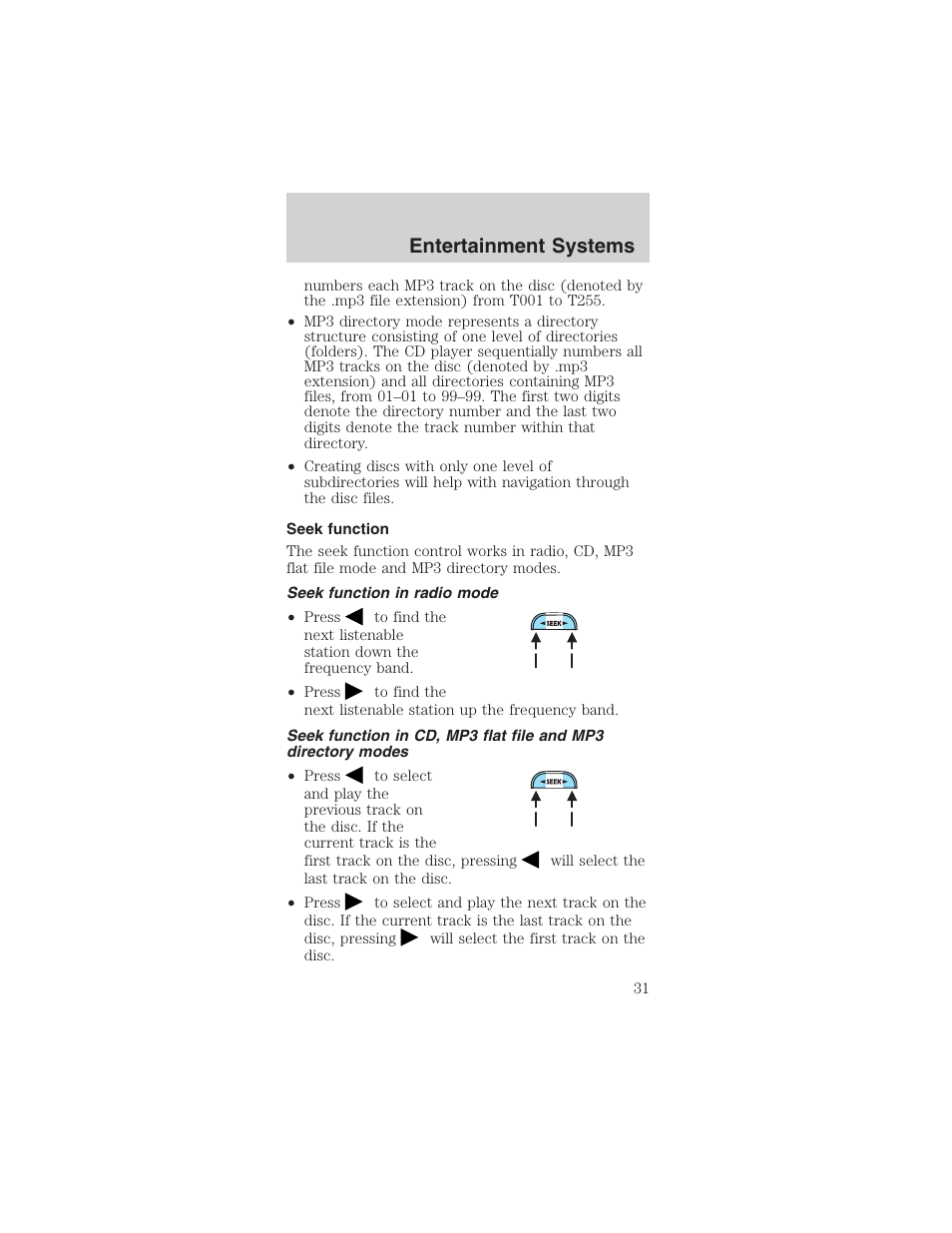 Entertainment systems | FORD 2003 Mustang v.1 User Manual | Page 31 / 256