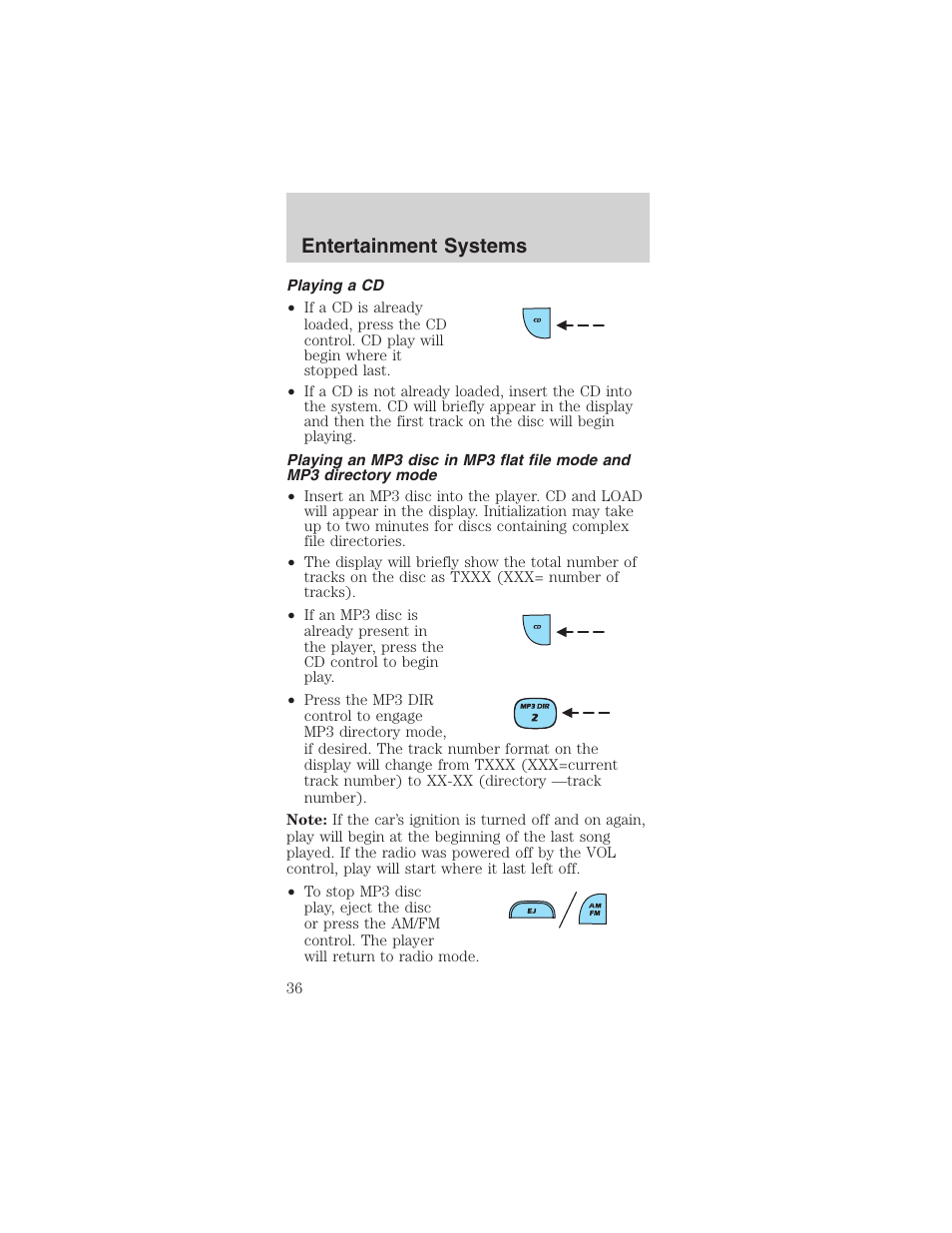 Entertainment systems | FORD 2003 Mustang v.1 User Manual | Page 36 / 256