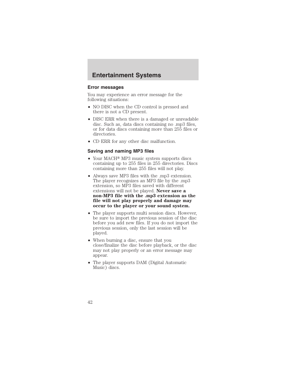 Entertainment systems | FORD 2003 Mustang v.1 User Manual | Page 42 / 256