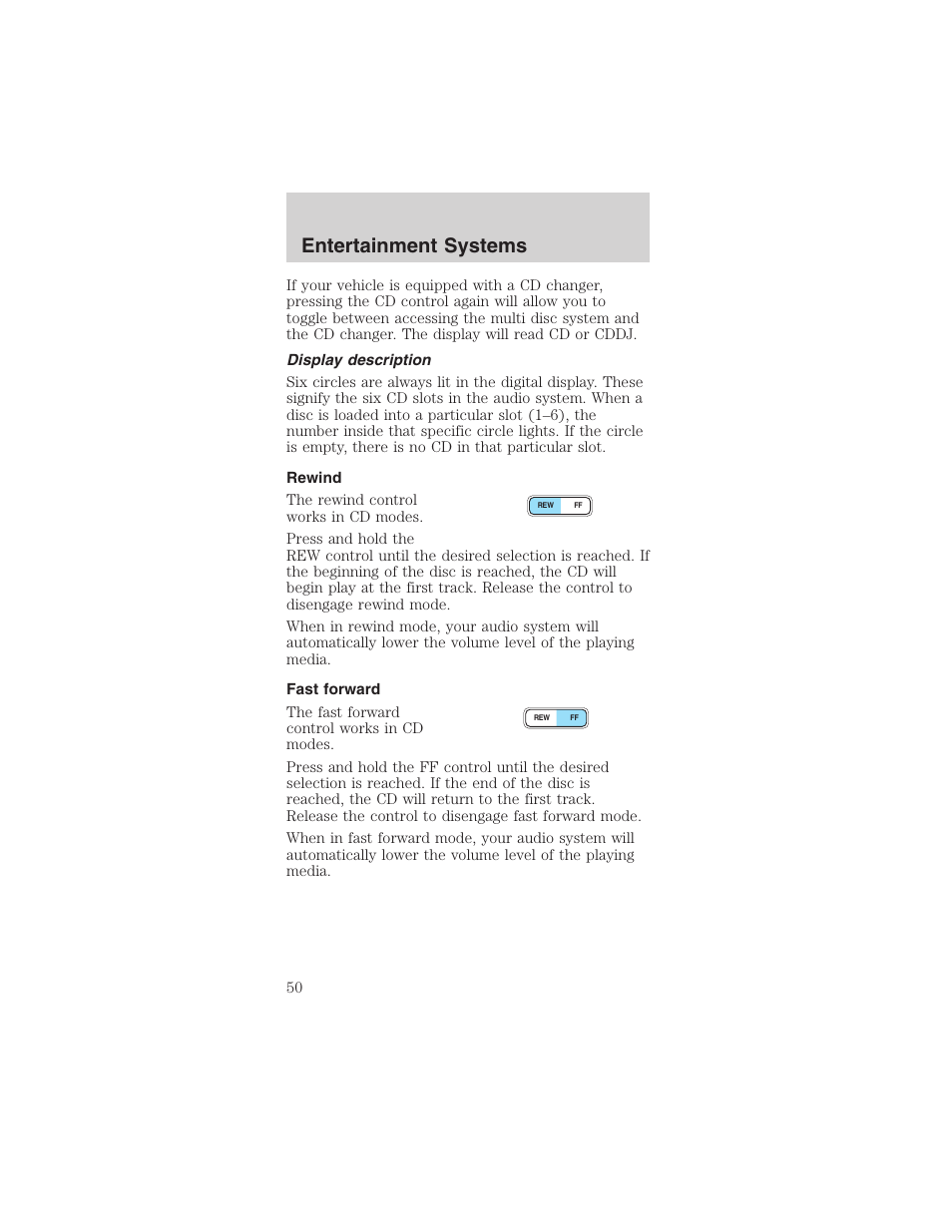 Entertainment systems | FORD 2003 Mustang v.1 User Manual | Page 50 / 256